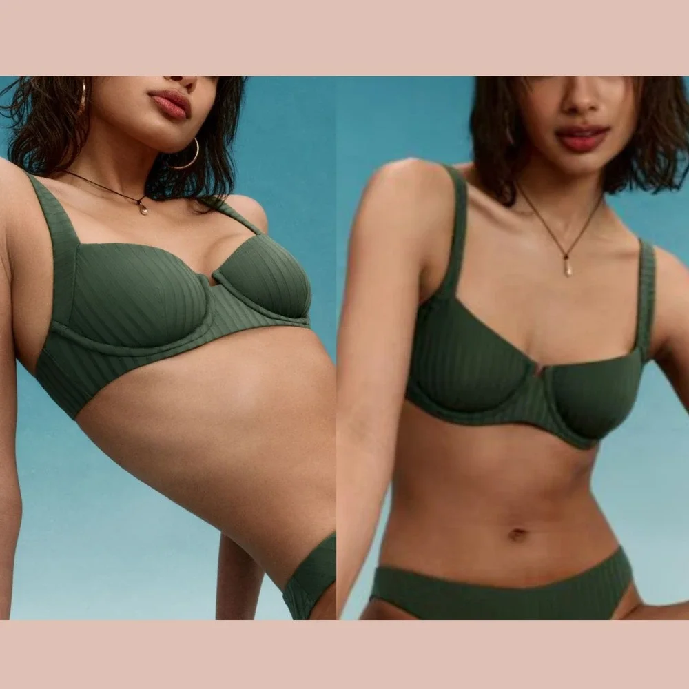 NWD $32 Target x Vitamin A [ XL ] Ribbed Demi Bikini‎ Top Green #U1748